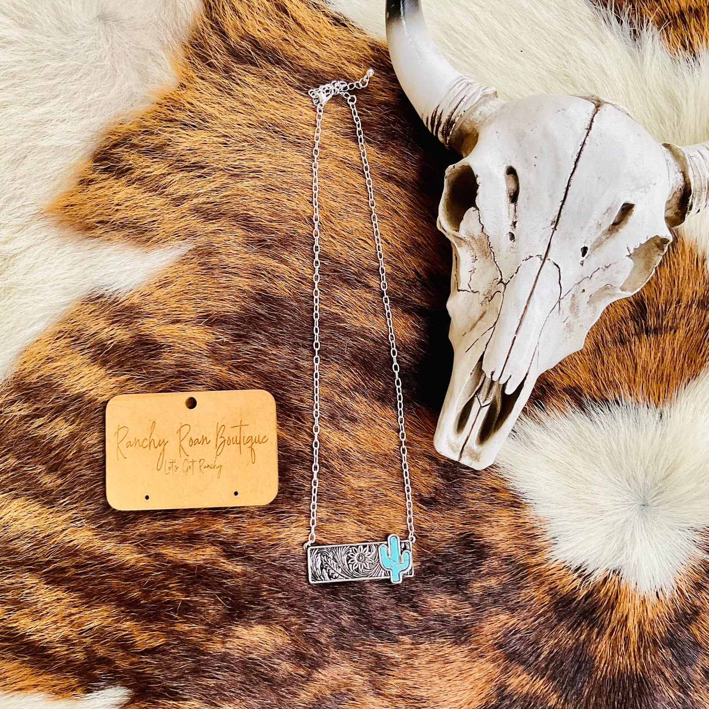 Cactus Stone Western Bar Necklace