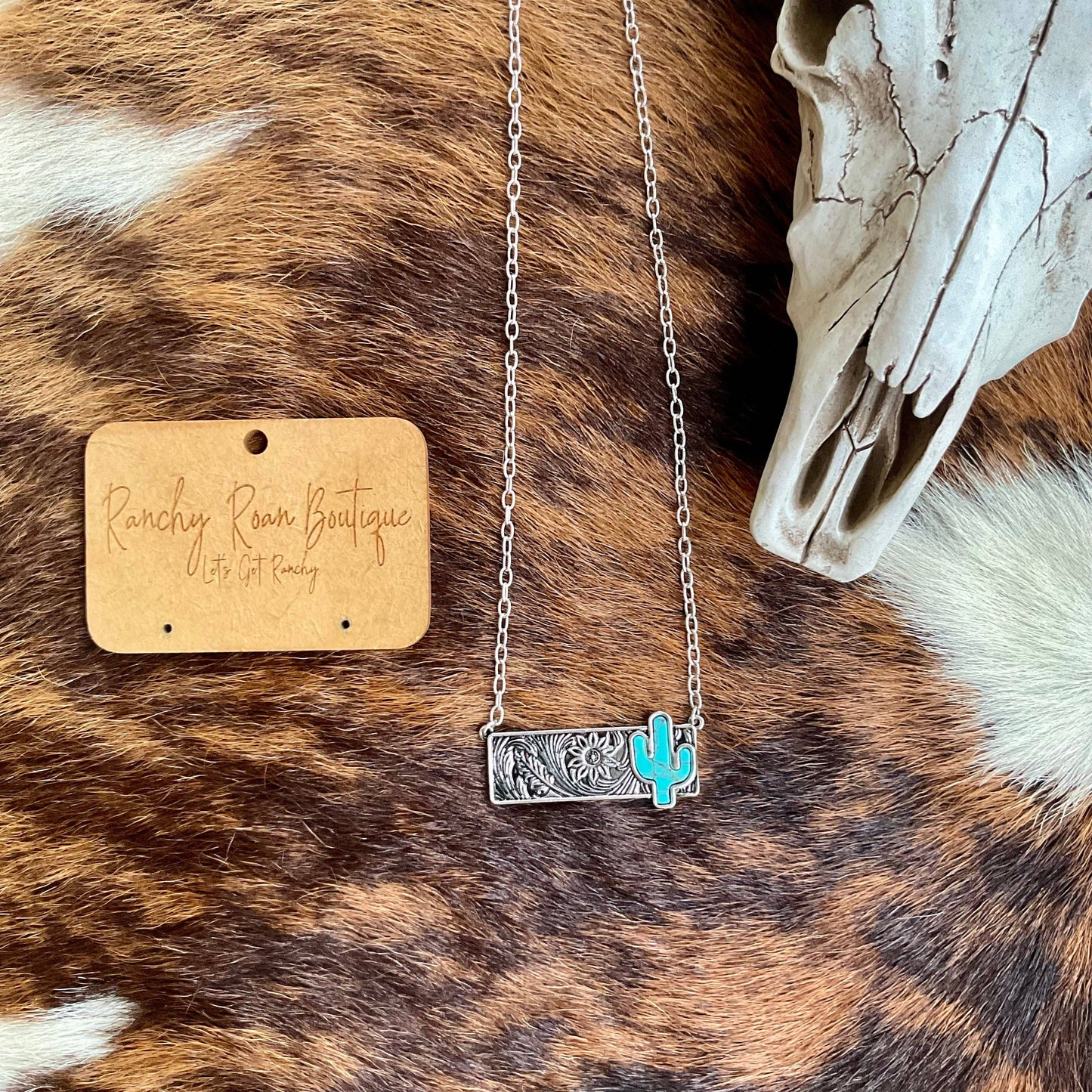 Cactus Stone Western Bar Necklace