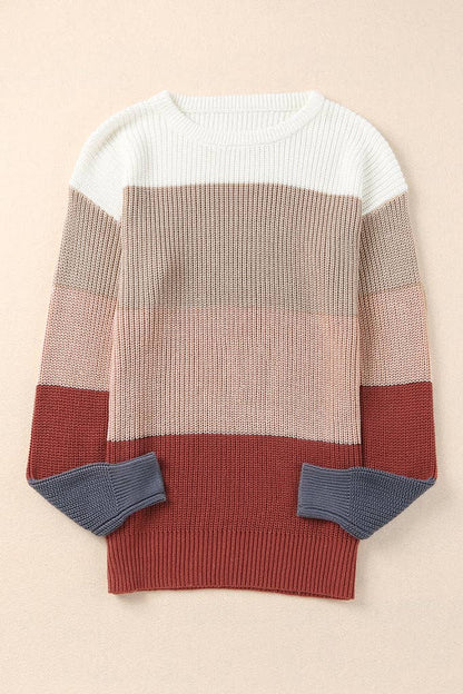 Colorblock Ribbed Trim Pullover Sweater / Red