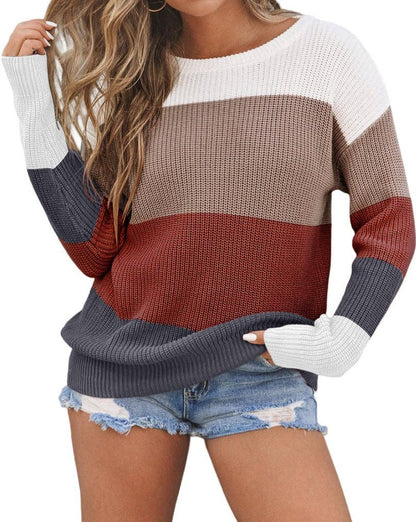 Colorblock Ribbed Trim Pullover Sweater / Red