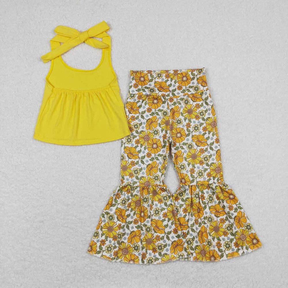 Girls Mustard Halter Top & Bell Bottom Pant