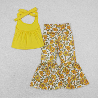 Girls Mustard Halter Top & Bell Bottom Pant