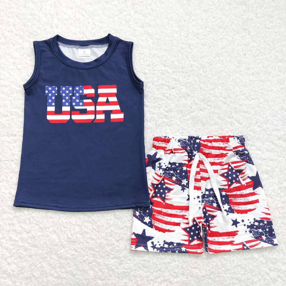 Boys USA Top Flag Red Stripes Shorts