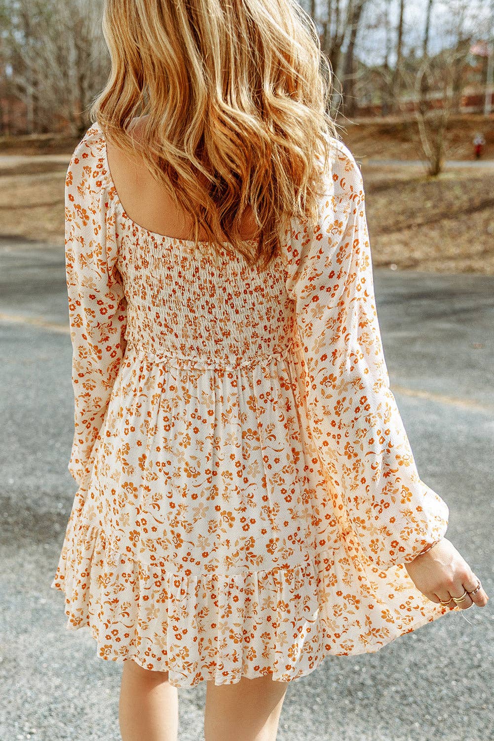 Boho Floral Smocked Puff Sleeve Dress