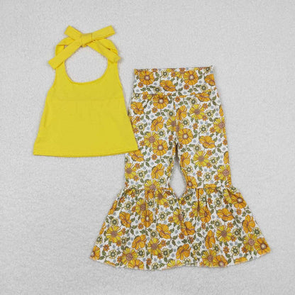 Girls Mustard Halter Top & Bell Bottom Pant