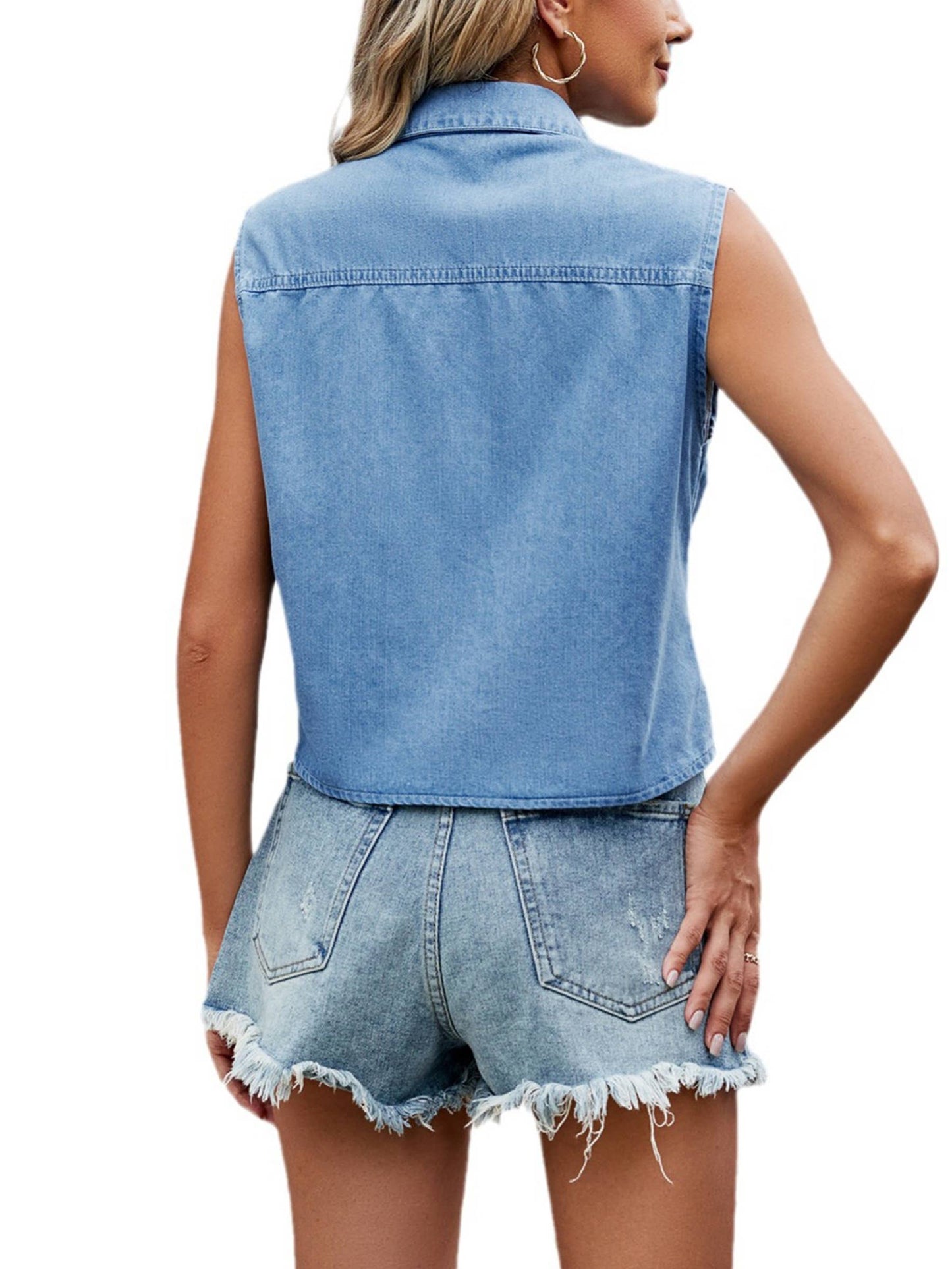 Denim Thin Lace Up Shirt Short Top