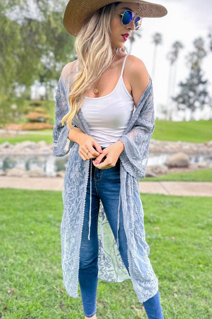 Denim Floral Lace Sheer Duster