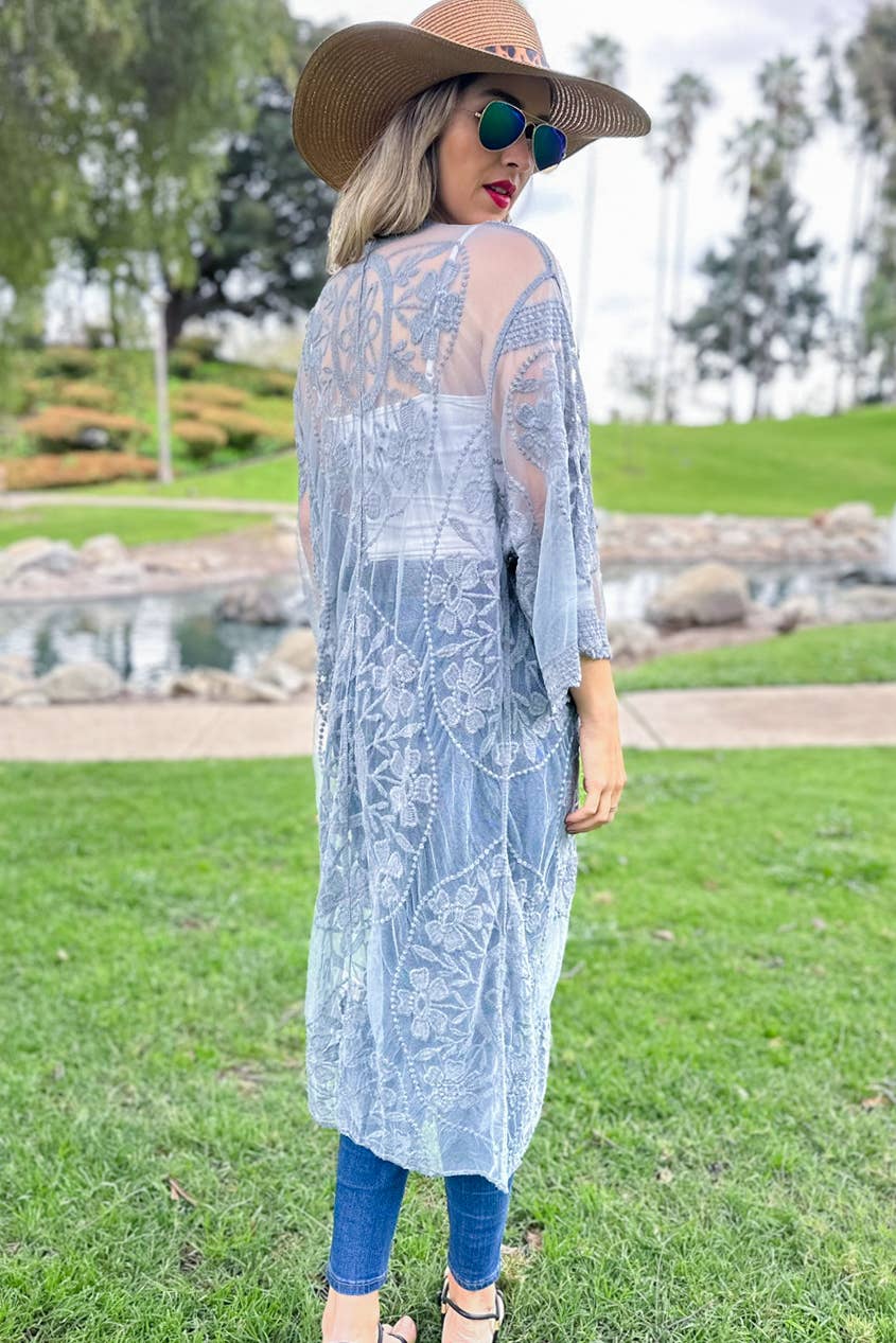 Denim Floral Lace Sheer Duster