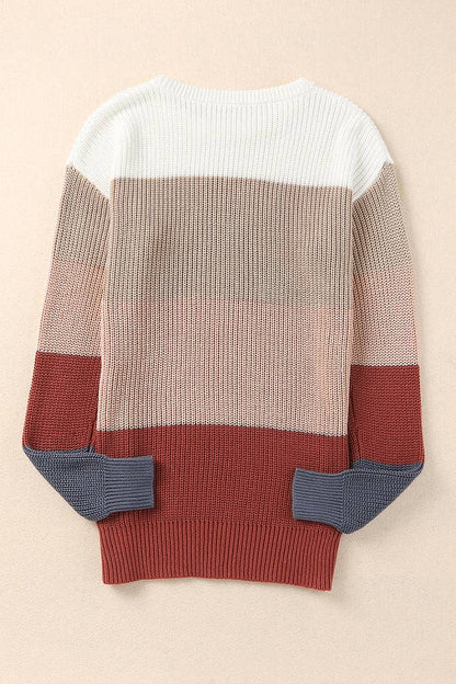 Colorblock Ribbed Trim Pullover Sweater / Red