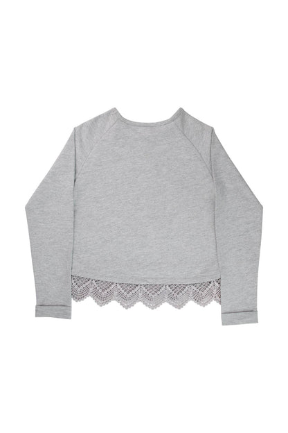 SILVER GIRLS KNIT TOP WITH CROCHET DETAIL