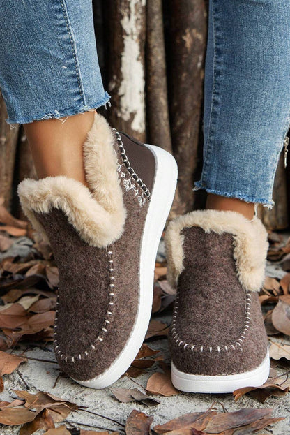 Suede Stitching Plush Lined Anklet Boots