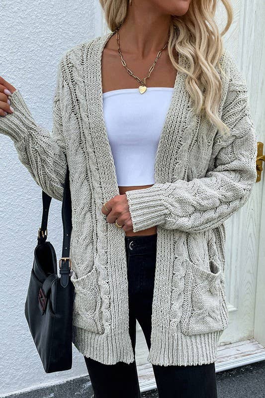 CABLE KNIT OPEN FRONT CASUAL CARDIGAN