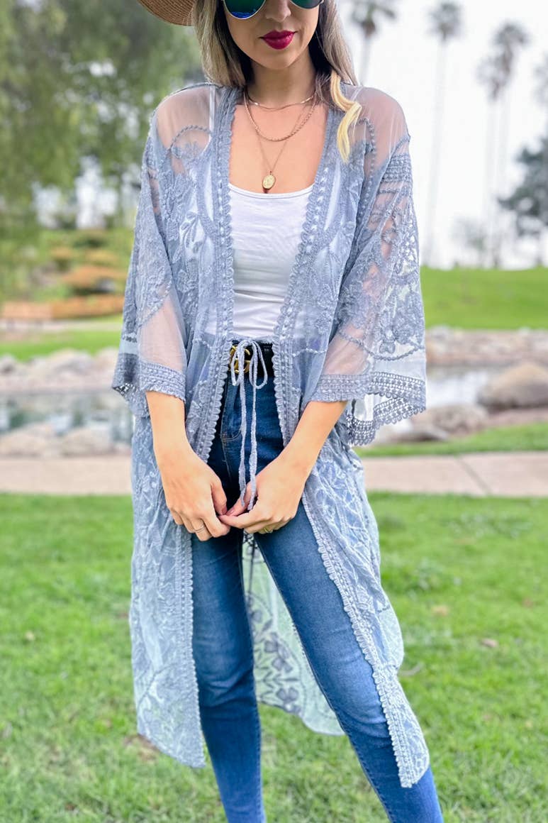 Denim Floral Lace Sheer Duster