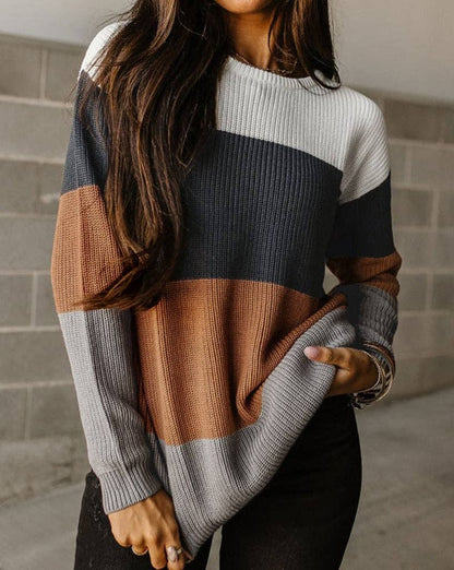 Colorblock Ribbed Trim Pullover Sweater / Red