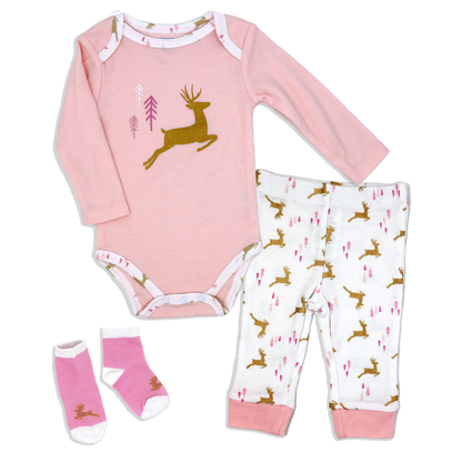 3 Piece Holiday Set: Golden Deer: