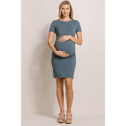 Ruched Short Sleeve Maternity T-Shirt Midi Dress