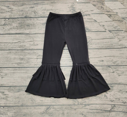 Black Cotton Fringe Ruffle Bell Pants