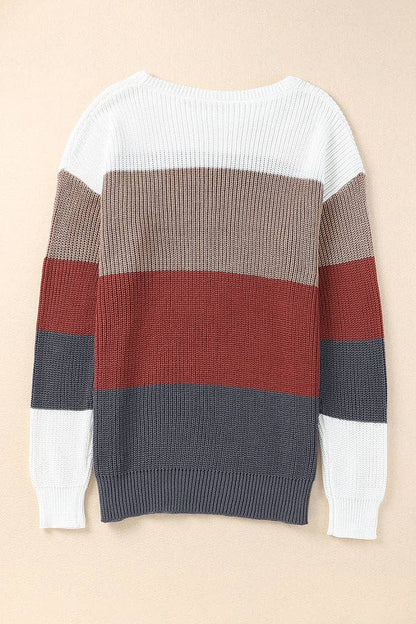 Colorblock Ribbed Trim Pullover Sweater / Red