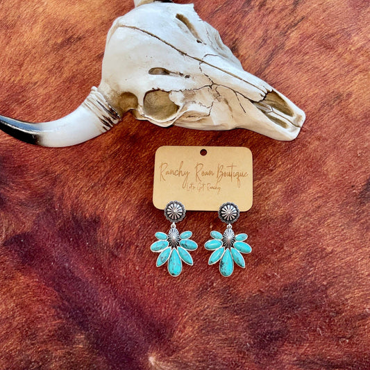 Western Concho with Stone Stud Earrings