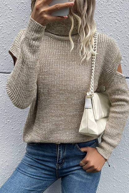 KAHKI CUT OUT DETAILED TURTLE NECK SWEATER