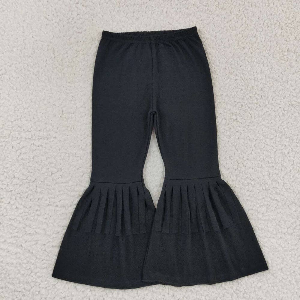 Black Cotton Fringe Ruffle Bell Pants