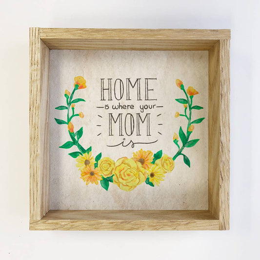 "Home is Where Your Mom is"  Mantel Sign with Natural Frame
