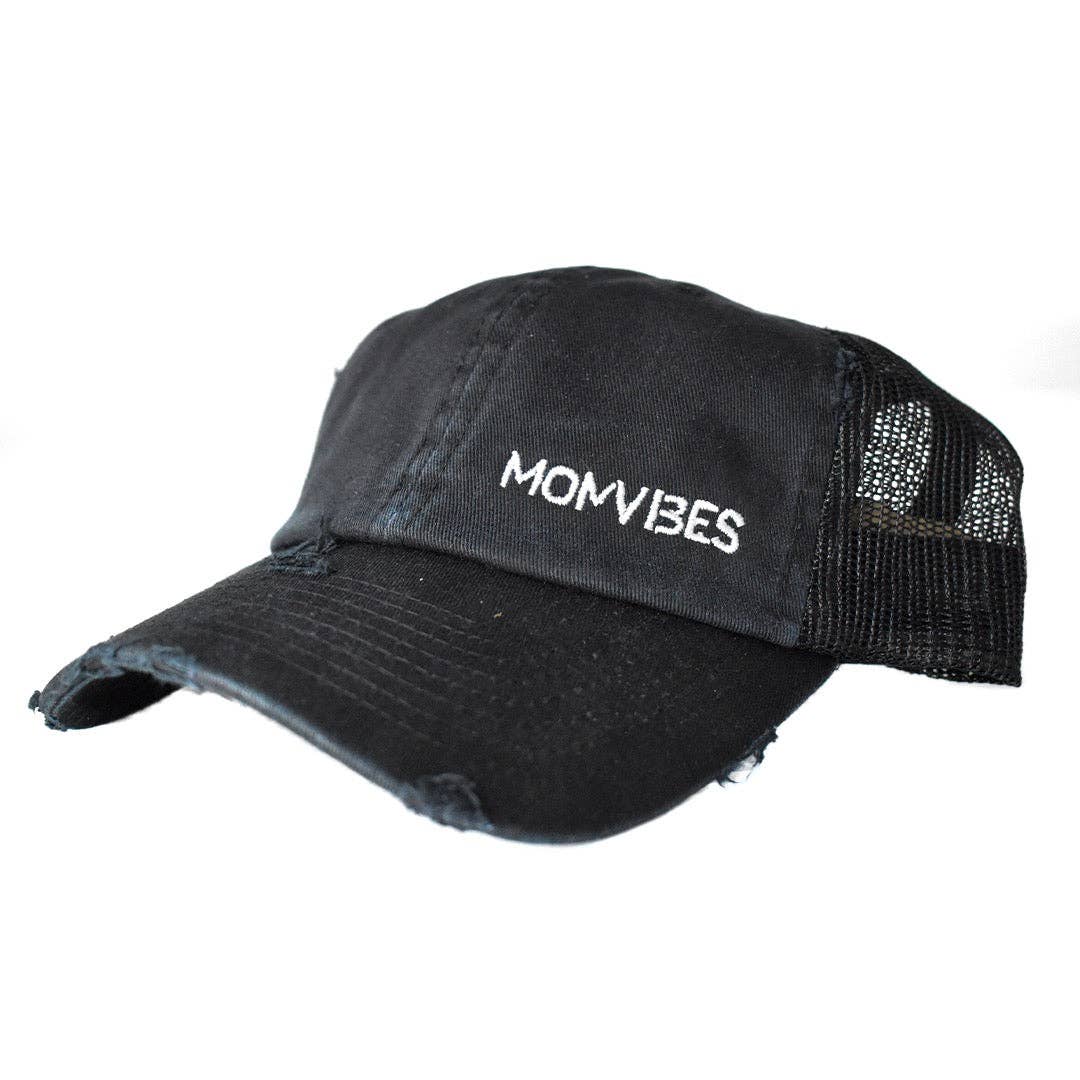 MomVibes Trucker Hat: Vintage Black Trucker