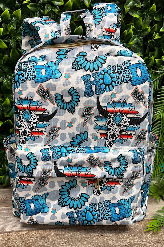 HOWDY TURQUOISE PRINTED MEDIUM SIZE BACKPACK. BP-202323-14