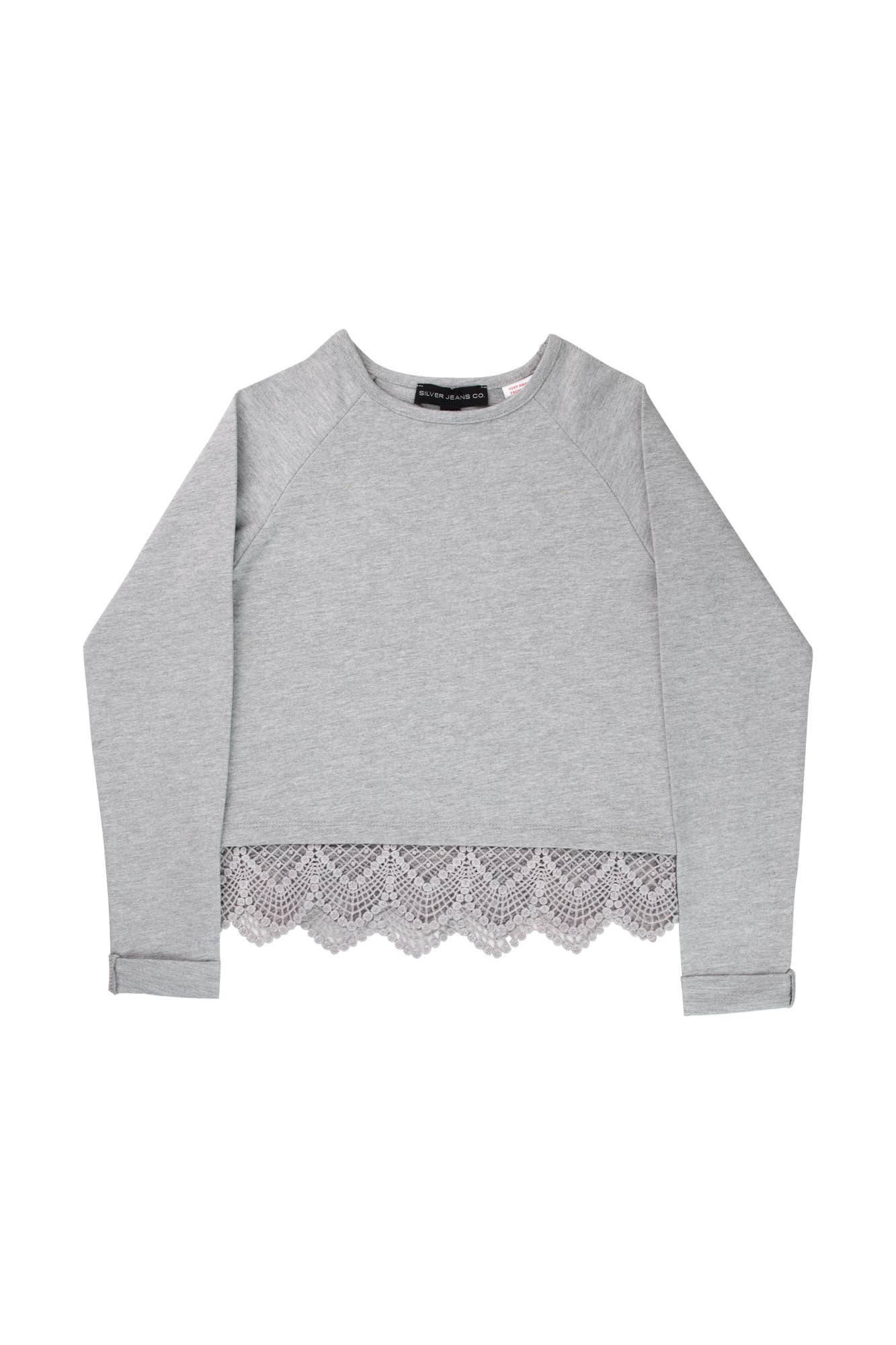 SILVER GIRLS KNIT TOP WITH CROCHET DETAIL